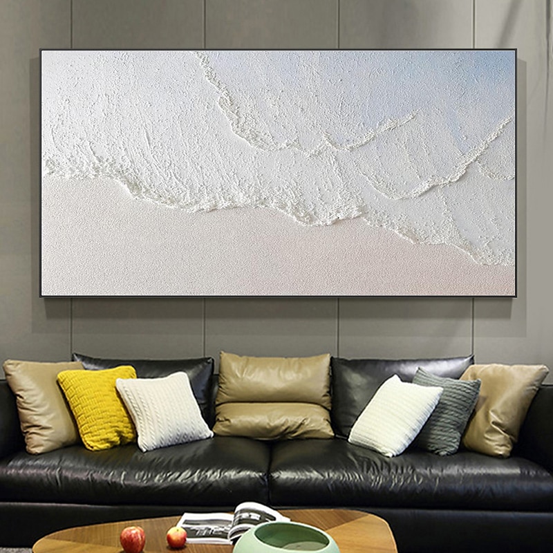 met de hand geschilderd minimalistisch oceaanschilderij op canvas 3D-getextureerde muurkunst aardetint zeegolven muurkunst woonkamer schilderij mode kamer decor geen frame 2025 - $139.99 –P7