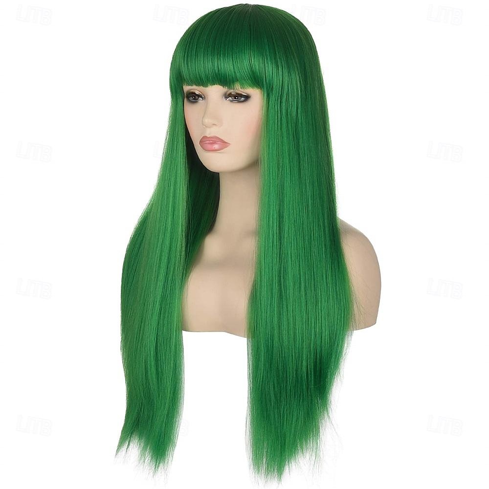 Dames 26 lange rechte groene synthetische bestendige haarpruiken met pony Natuurlijk ogende pruik voor dames Halloween cosplay St. Patrick's Day pruiken 2025 - $20.99 –P8