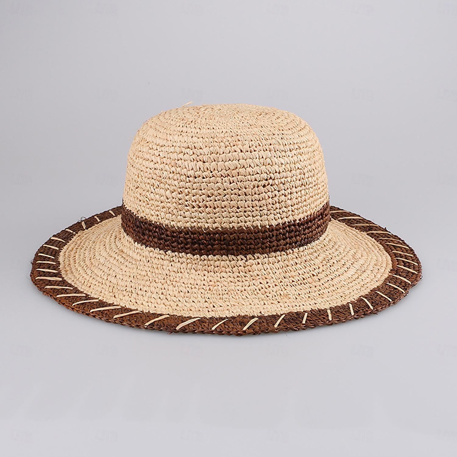 Hüte Strohfaser-Eimerhut Strohhut Sonnenhut Hochzeit Strand elegant einfach mit Spleißkopfbedeckung Kopfbedeckung 2025 - $17.99 –P4