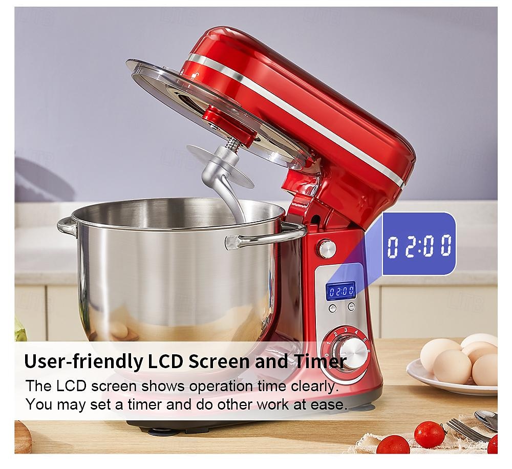 Küchen-Elektro-Standmixer, 6-Gang-Kippkopf-Lebensmittelmixer mit 6,5-qt-Edelstahlschüssel, Knethaken, Flachrührer, Spritzschutzabdeckung 2025 - $208.09 –P6