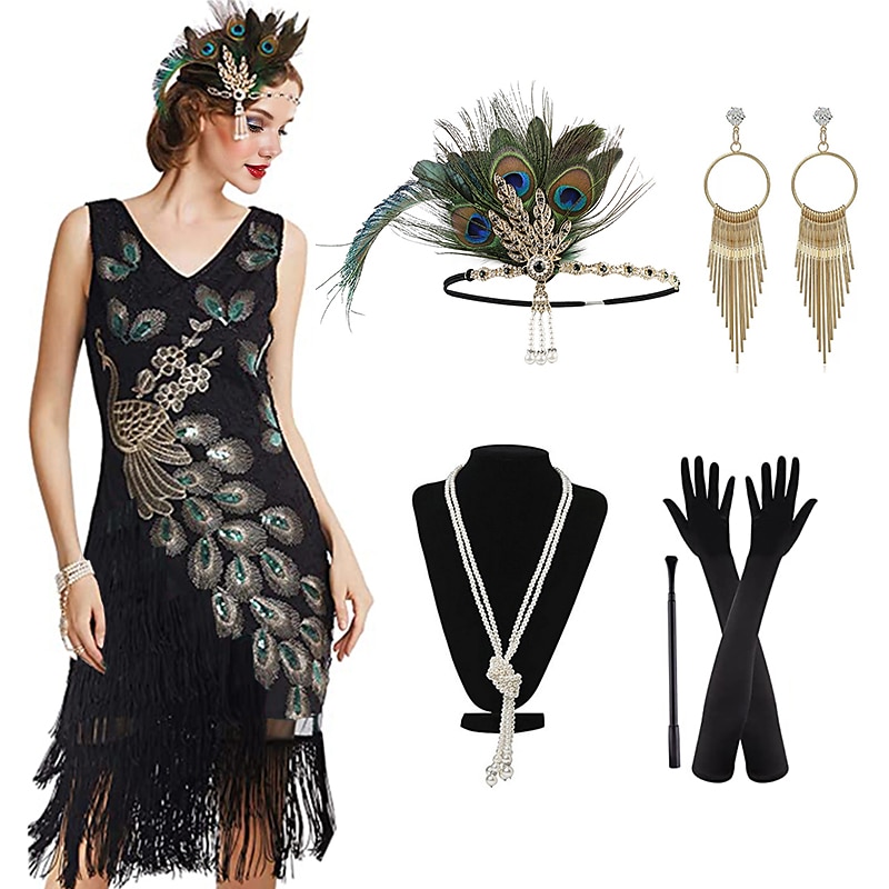 Retro Vintage Roaring 20s 1920s Flapper Dress Dress Outfits Necklace / Earrings The Great Gatsby Wedding Guest Sequins Tassel Fringe Women's Party / Evening Masquerade Wedding Reception Adults' Dress 2025 - $63.99 –P3