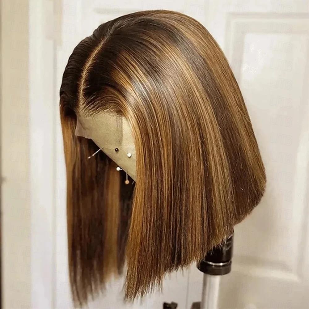 hoogtepunt p4/27 Peruaanse remy haar korte bob ombre menselijk haar pruiken blonde pruik rechte bob pruik 13*4*1 lace front pruiken voor vrouwen 2025 - $119.99 –P1