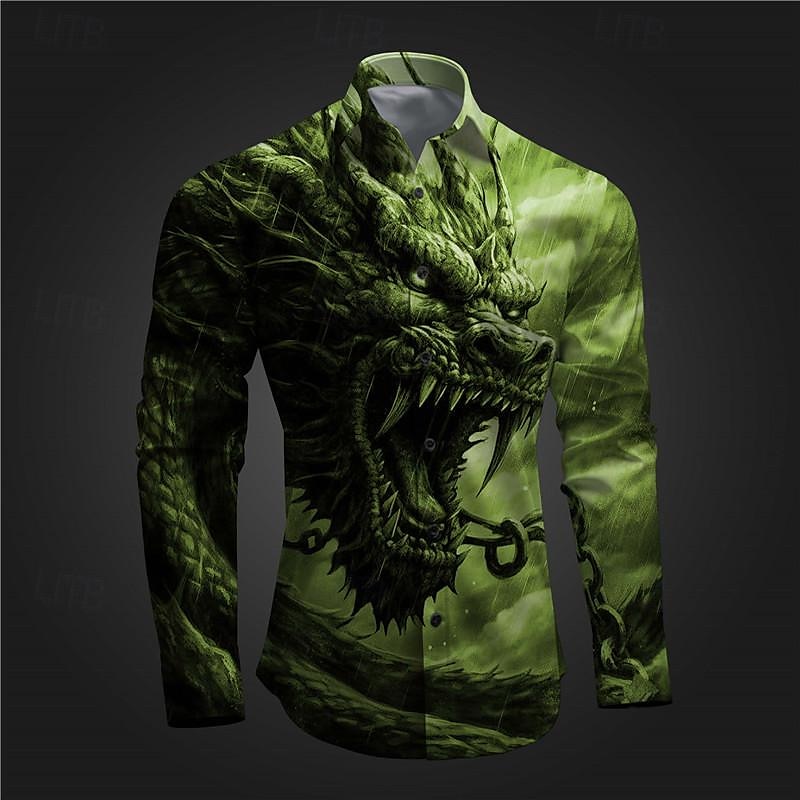 Homme Dragon Chemise Chemise boutonnée manche longue Abstrait Sous-culturel Usage quotidien Sortie Printemps Col rabattu Imprimer Bouton bas Rouge Bleu Bleu Encre Violet Vert de 2025 ? $26.99 –P6
