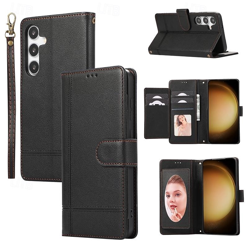telefon fodral Till Samsung Galaxy S25 Ultra S24 S23 S22 S21 S20 Plus Ultra A34 Plånboksfodral Spegel Dragkedja Helkroppsskydd Geometriska mönster TPU PU läder 2025 - $17.99 –P1