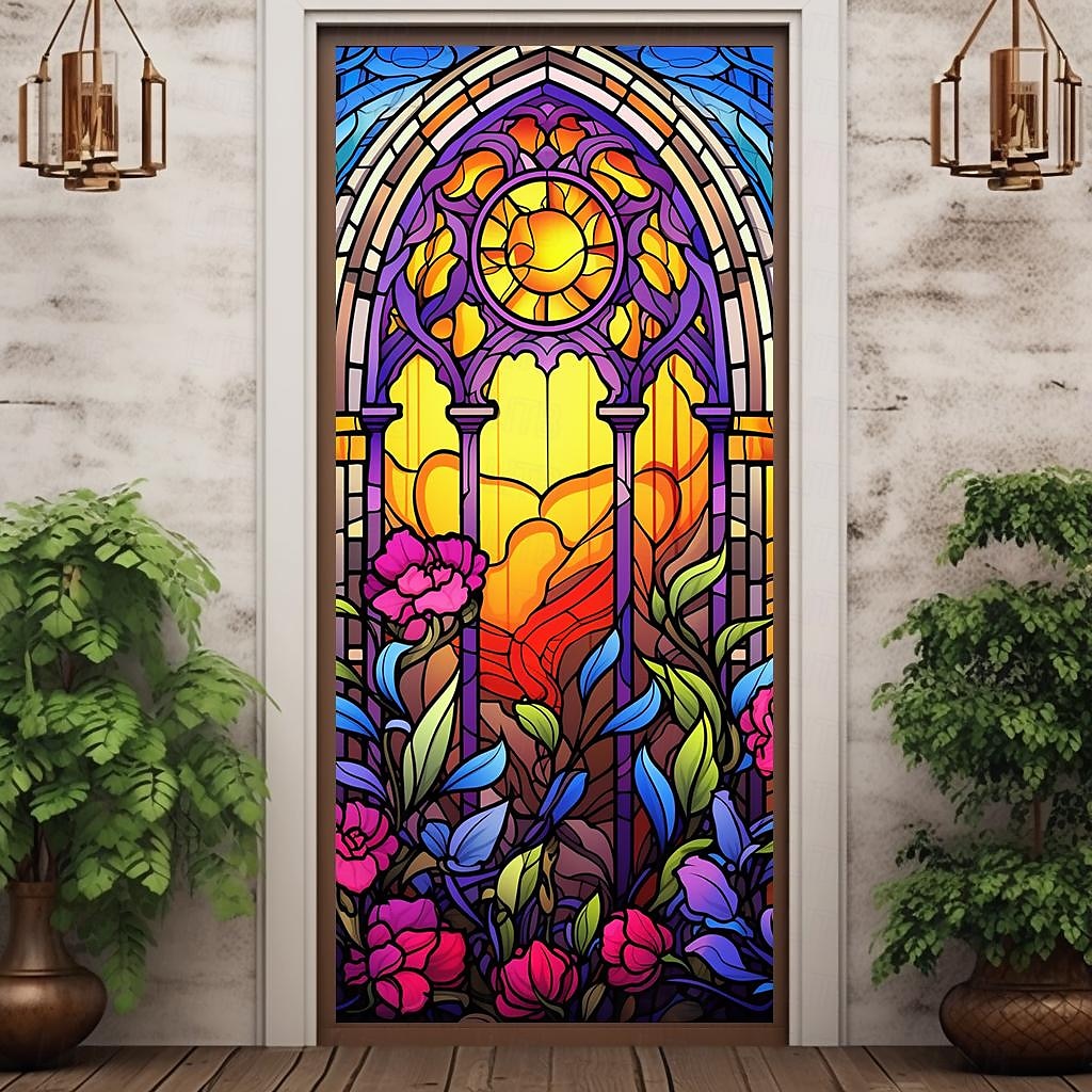 farget glass mandala dørdeksler veggmaleri dekor dør billedvev dør gardin dekorasjon bakteppe dør banner avtakbar for inngangsdør innendørs utendørs hjemme rom dekorasjon gårdshus dekor forsyninger 2026 - $28.99 –P13