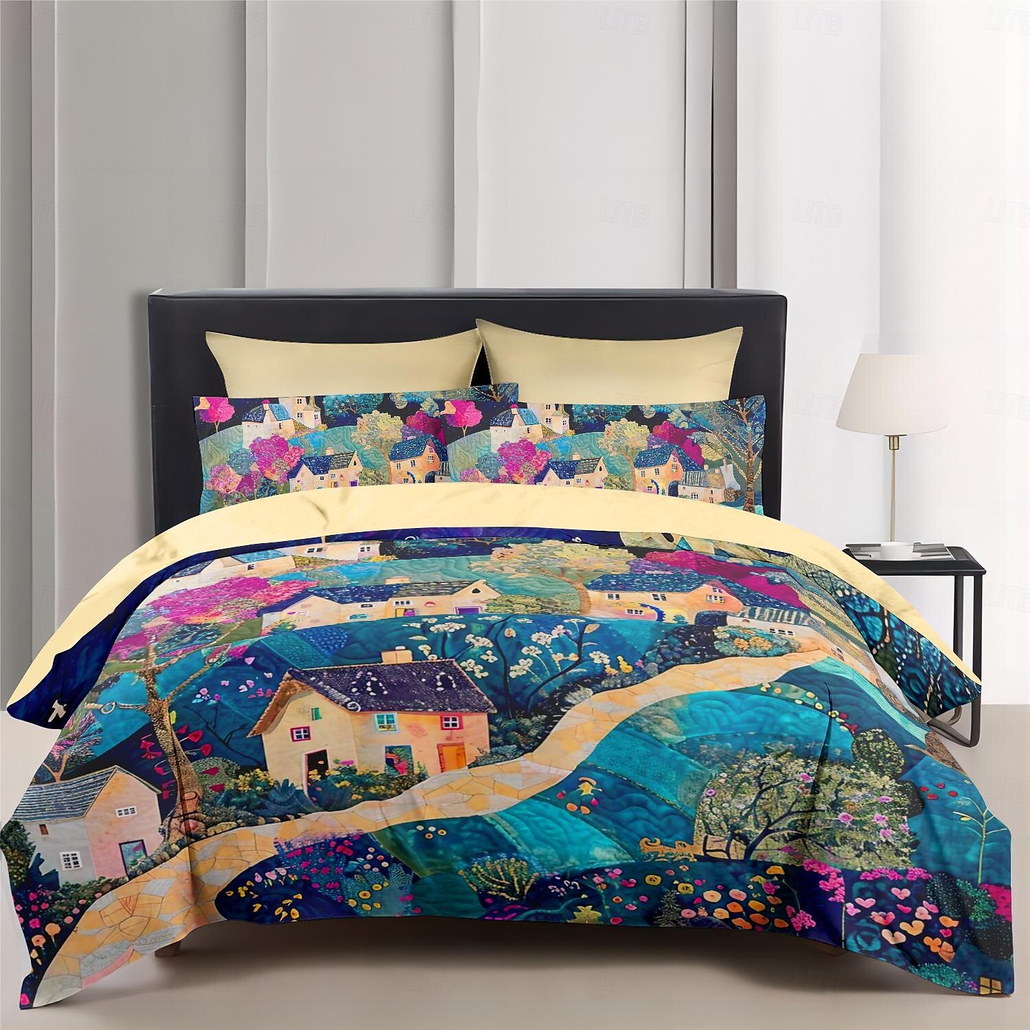 100% katoenen dekbedovertrekset met landschapsmotief zacht 3-delig luxe beddengoedset woondecoratie cadeau koning koningin dekbedovertrek 2025 - $41.99 –P8