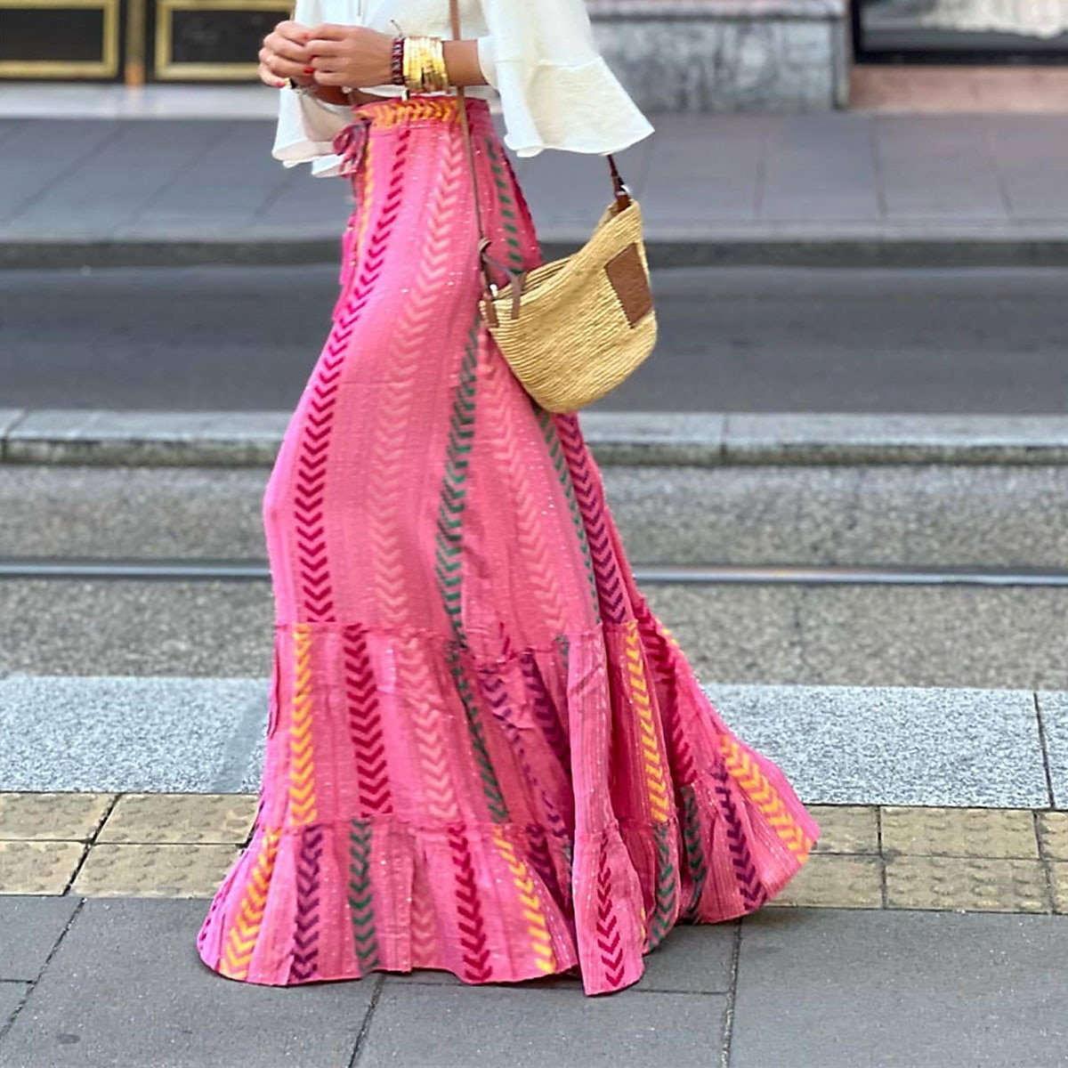 dámská sukně linka swing dlouhá sukně maxi vysoký pas sukně volánkový potisk květinový geometrický denní dovolená letní móda ležérní boho růžová modrá zelená světle modrá 2025 - $26.99 –P7