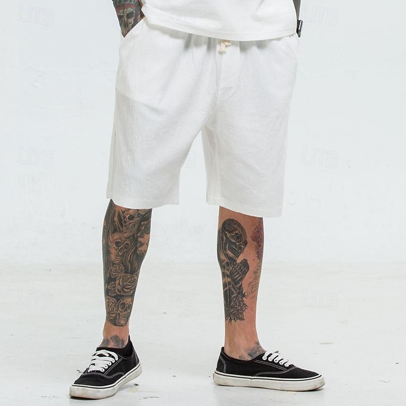 Homens Shorts de linho Shorts de praia Com Cordão Cintura elástica Tecido Respirável Macio Casual Final de semana Moda Roupa de rua Preto Branco Micro-Elástica de 2025 por $18.99 –P14