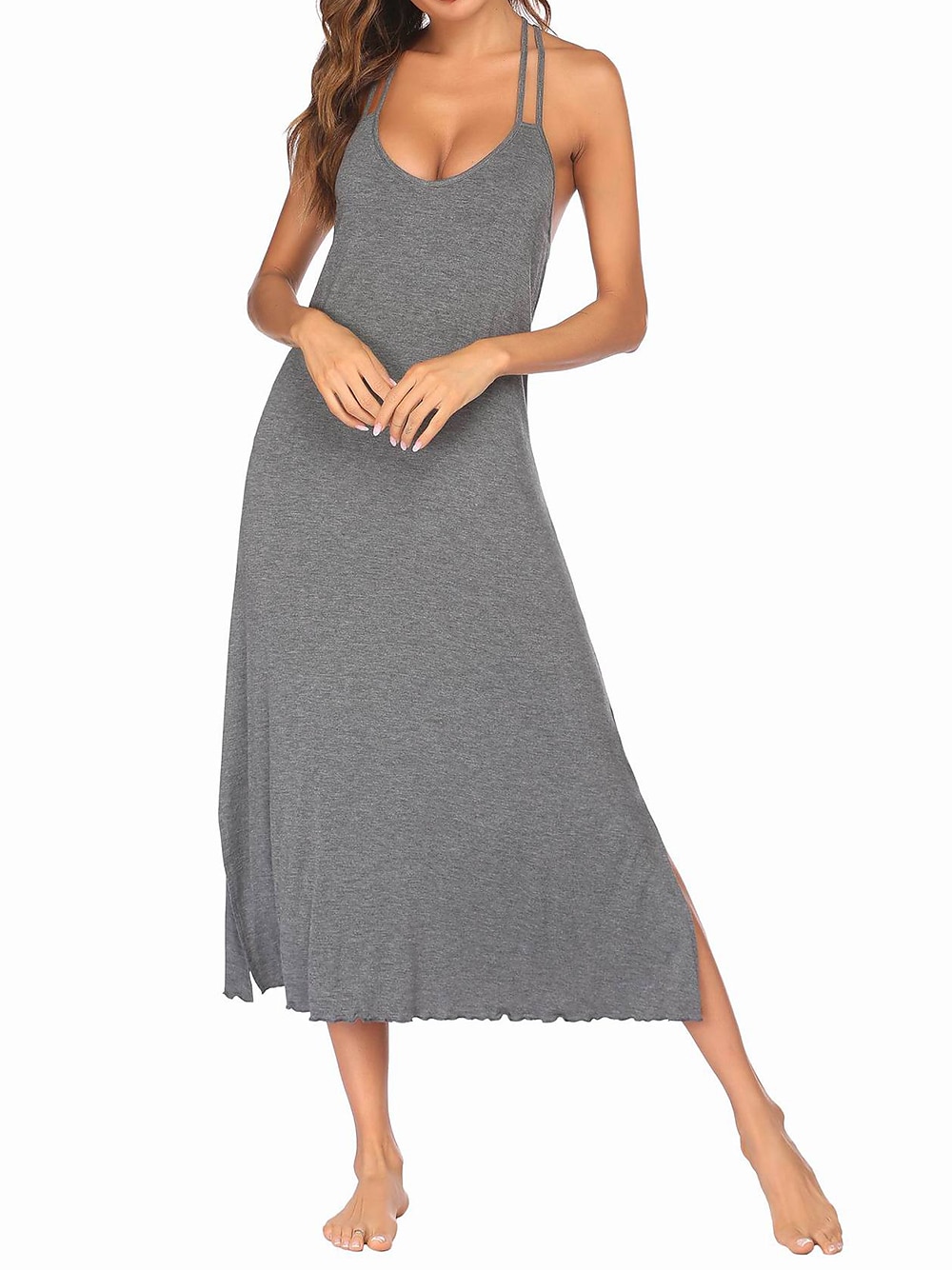 Dame Uformell kjole Nattkjole Midikjole Daglig Fritid Delt عادي Med stropper Hjem Salong Svart Grå 2023 Sommer S M L XL 2025 - $35.99 –P6