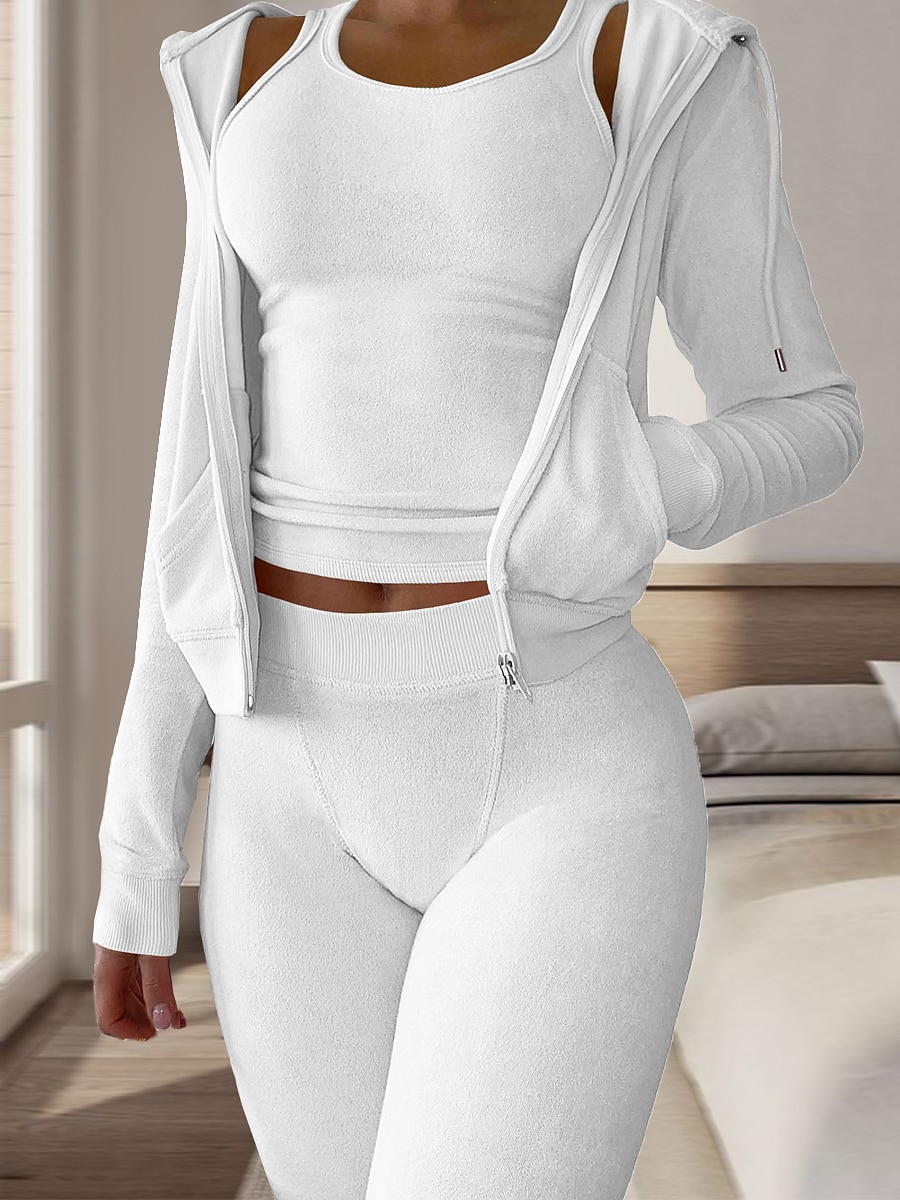 Women's Pajamas Sets 3 Pieces Pure Color Warm Fashion Plush Home Daily Bed Flannel Warm Breathable Hoodie Long Sleeve Hoodie Pant Fall Winter Home Outfits 2025 - $38.99 –P9