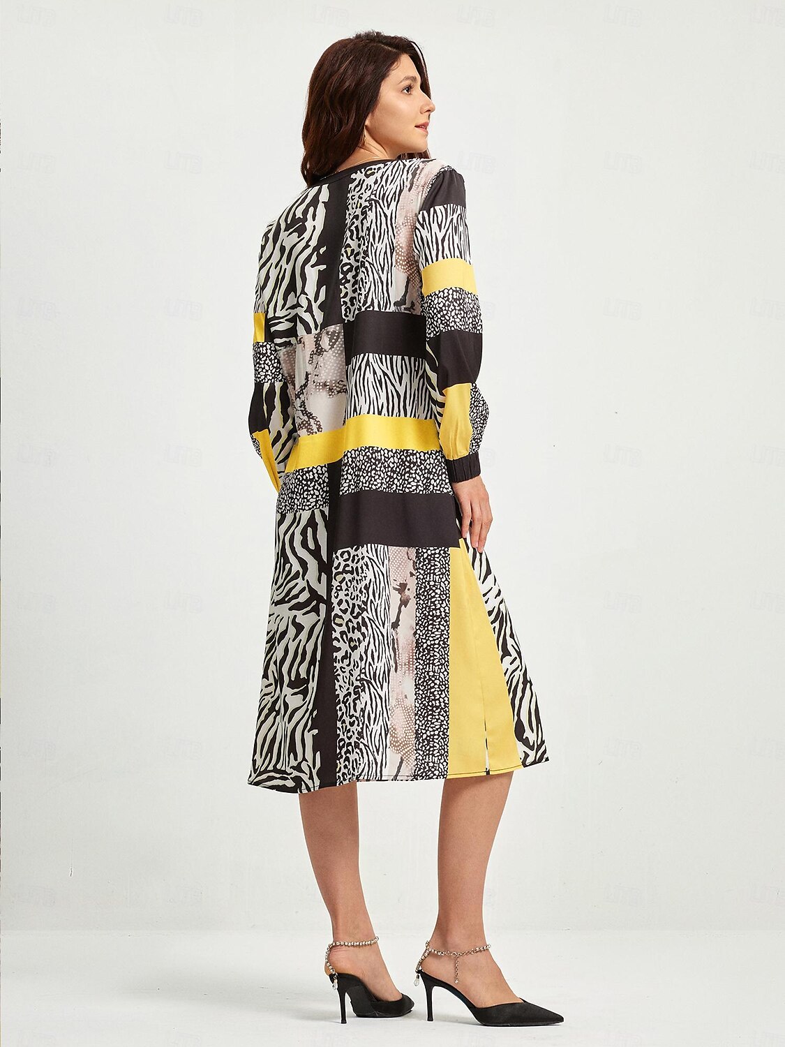 Satin Casual Leopard Print V Neck Midi Dress 2025 - $57.99 –P8