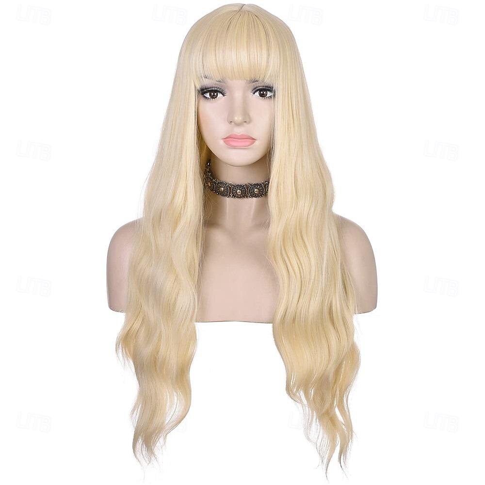 hosszú hullámos zöld paróka frufruval hőálló szintetikus haj parókák nőknek halloween jelmez cosplay party St.patrick napi parókák 2025 - $20.99 –P1