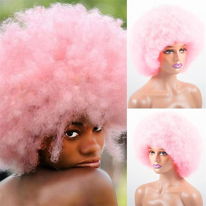 Peruca Afro Peruca Afro dos anos 70 para Mulheres Negras Perucas Cacheadas Kinky com Franjas Peruca Curta e Cacheada Macia e Natural para Uso Diário Festa Perucas de Halloween de 2025 por $18.99 –P4