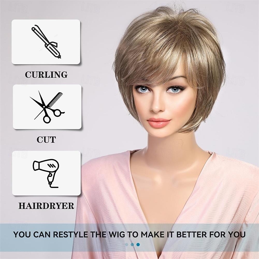 Short Ash Blonde Wig with BangsPixie Cut Layered Wigs for Women Healthy Memory Synthetic FiberGlueless Wigs Fluffy Natural Daily Use 2026 - $26.99 –P10