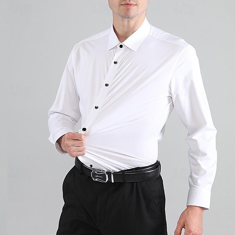 Voor heren Overhemd Overhemd met knopen Zwart Wit Wijn Lange mouw Effen Revers Lente & Herfst Bruiloft Feest Kleding 2025 - $24.99 –P3