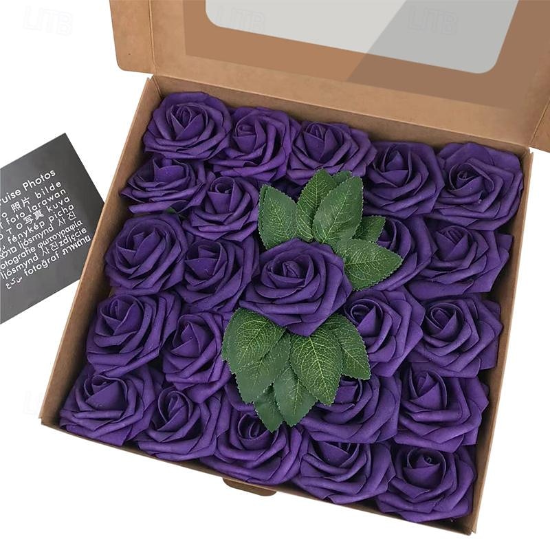 25 de trandafiri cutie cadou europeana spuma pe trandafiri cu tulpina si suport pentru flori artificiale pentru ziua indragostitilor 2025 - $19.49 –P7