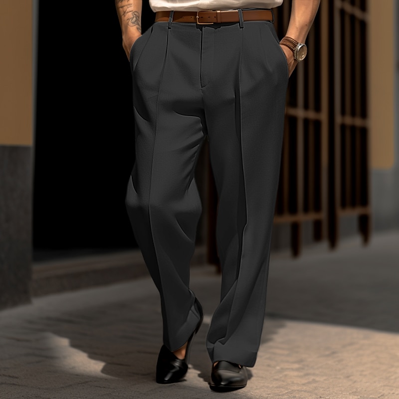 Herr Kostymbyxor Långbyxor Framficka Rakt ben Slät Komfort Bröllop Företag Strand Mode Elegant och modernt Svart Vit 2025 - $32.99 -P9