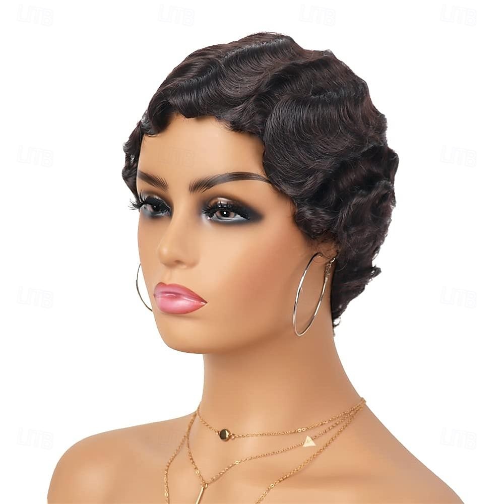 Parrucca a Onde Parrucca Corto Capelli Sintetici Ricci per Donne di Colore Nero Parrucca Lady Nuna Costume Cosplay Anni 1920 Festa di Carnevale Uso Quotidiano Parrucche di Halloween del 2026 a $22.99 –P2