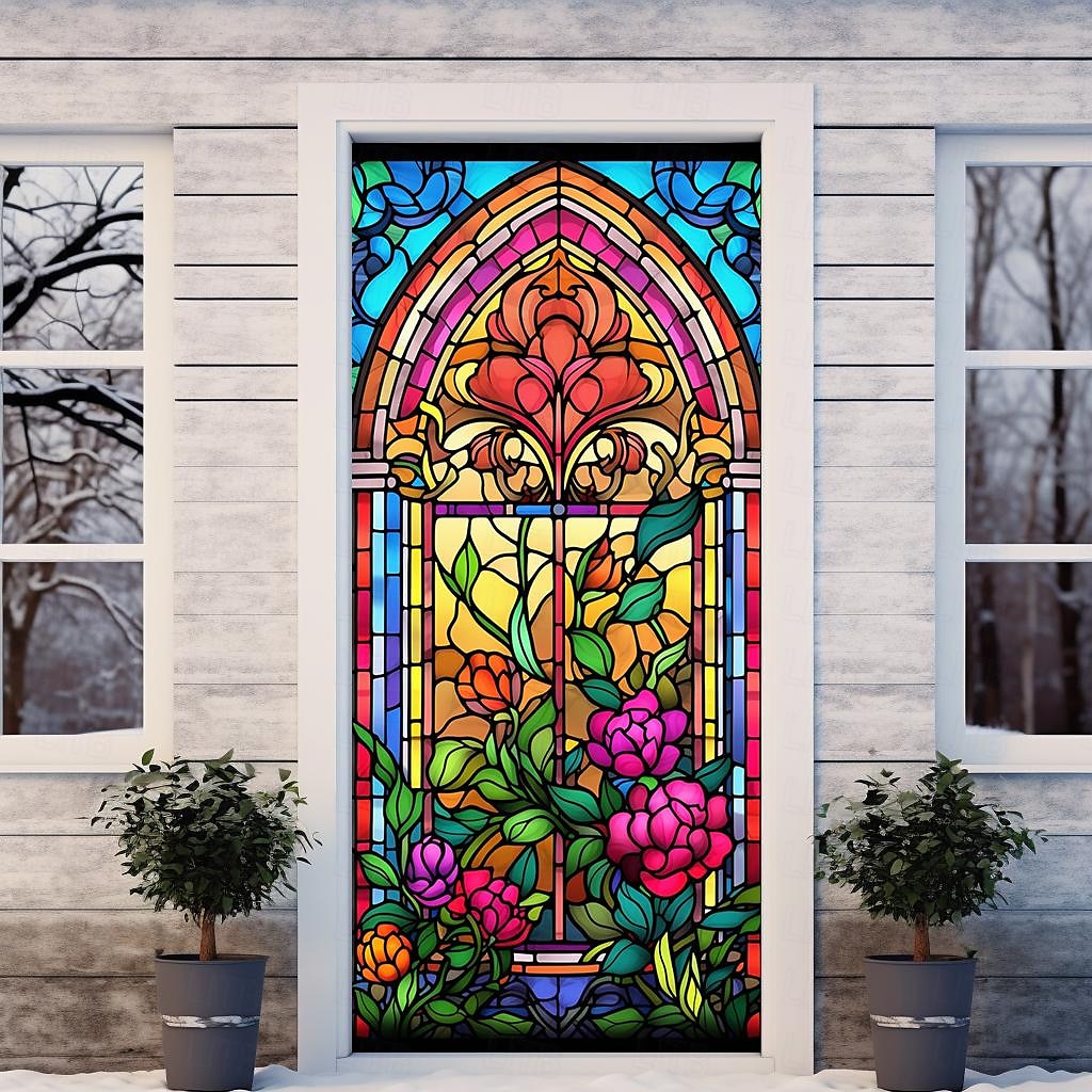 farget glass mandala dørdeksler veggmaleri dekor dør billedvev dør gardin dekorasjon bakteppe dør banner avtakbar for inngangsdør innendørs utendørs hjemme rom dekorasjon gårdshus dekor forsyninger 2026 - $28.99 –P8