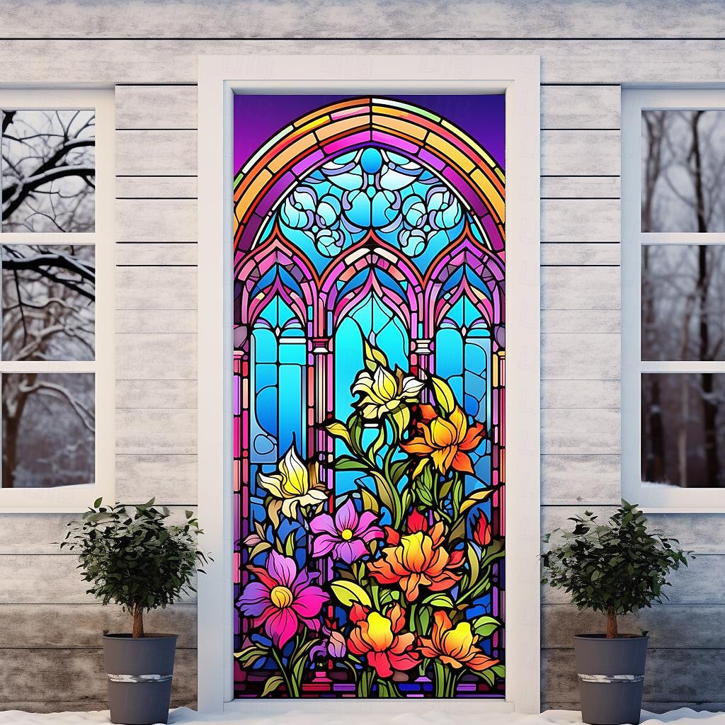 farget glass mandala dørdeksler veggmaleri dekor dør billedvev dør gardin dekorasjon bakteppe dør banner avtakbar for inngangsdør innendørs utendørs hjemme rom dekorasjon gårdshus dekor forsyninger 2026 - $28.99 –P12