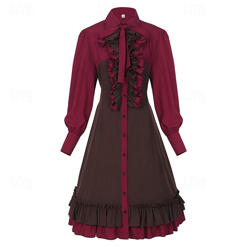 Lolita gotică Punk și gotic Steampunk Rochii Episcop Cu Volane Bloc Culoare Răsfrânt Costume de fancy Pentru femei Fantezie Steampunk Performanță Mascaradă Adulți Rochie 2026 - $48.99 –P2