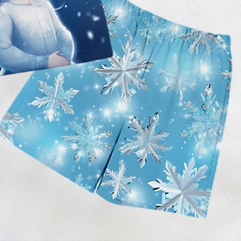 Girls' 3D Snowflake Princess Tee & Pants Pajama Sets Short Sleeve 3D Print Summer Active Fashion Cute Kids 3-12 Years Crew Neck Home Causal Indoor Regular Fit 2025 - $13.99 –P8