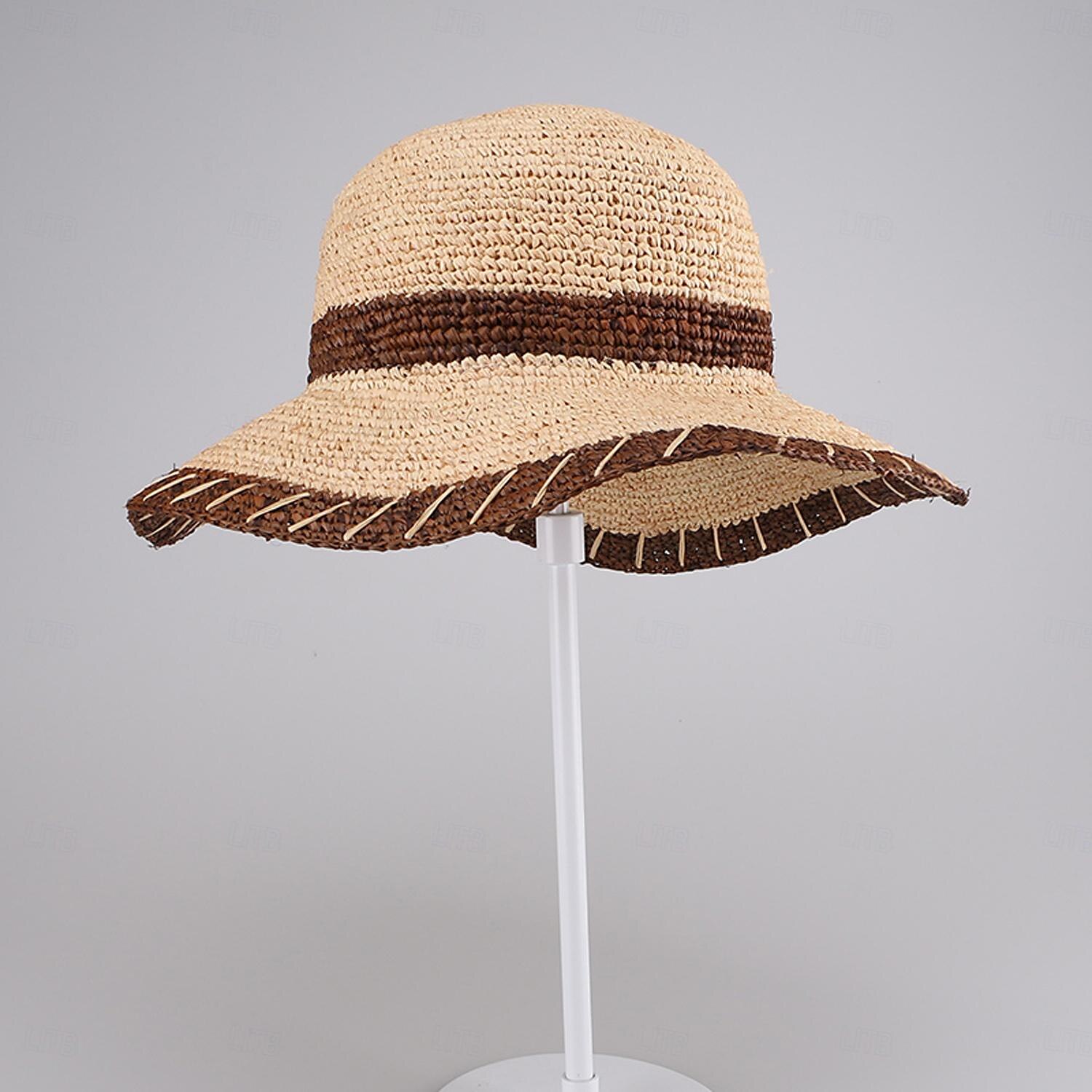 Hüte Strohfaser-Eimerhut Strohhut Sonnenhut Hochzeit Strand elegant einfach mit Spleißkopfbedeckung Kopfbedeckung 2025 - $17.99 –P3