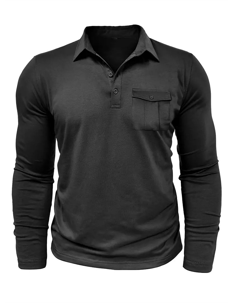 Herren Poloshirt Polos mit Knöpfen Casual Sport Kargen Langarm Modisch Basic Glatt Taste Tasche Frühling & Herbst Regular Fit Schwarz Weiß Armeegrün Rote Marineblau Dunkelgrün Poloshirt 2025 - $22.99 –P14