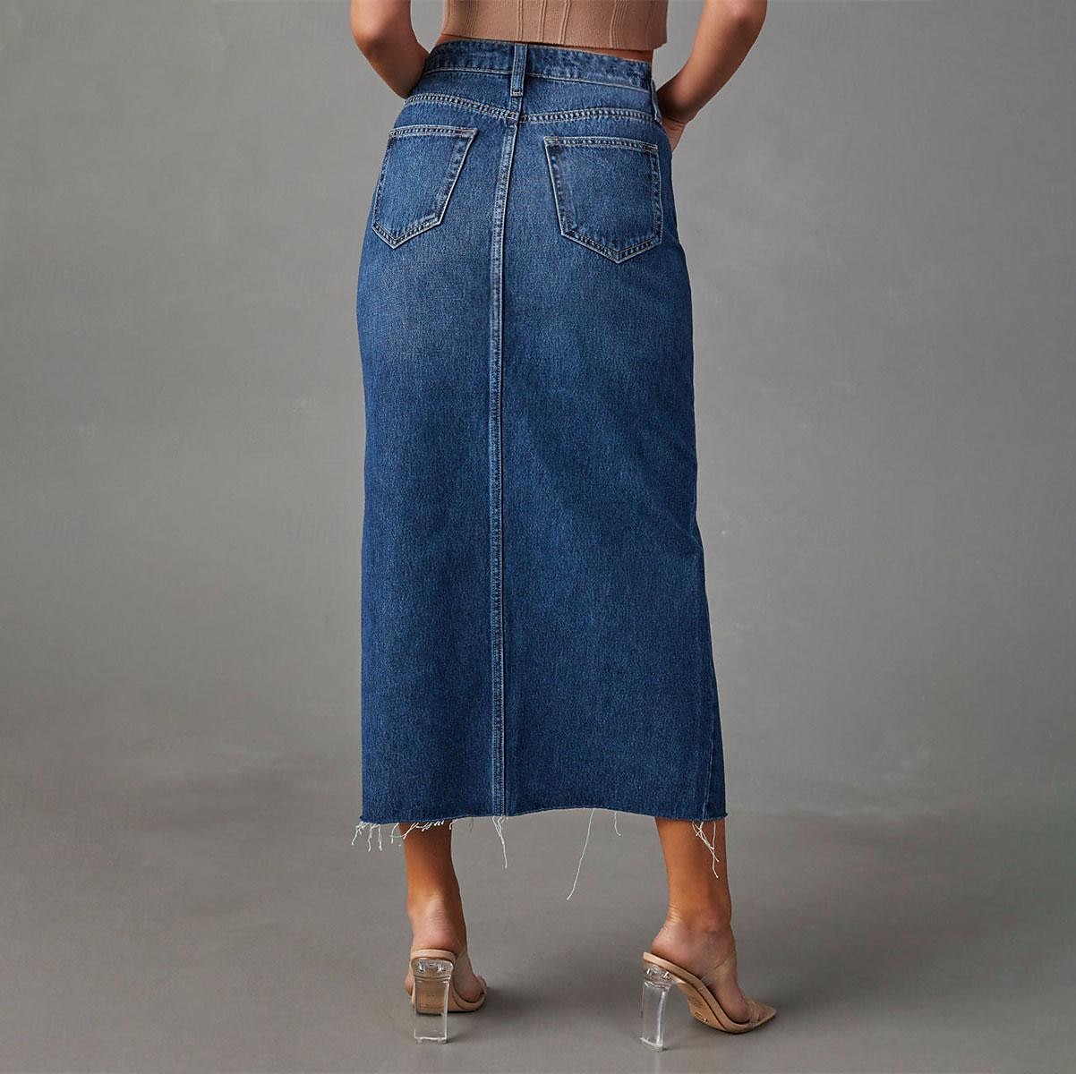 Femme Jupe Trapèze Jupe mi-longue en jean Mode Décontractées Midi Taille haute Jupes Couleur Pleine Poche Pointes fourchues Plein Air du quotidien Bleu Bleu clair Eté Jean de 2025 ? $31.99 –P4