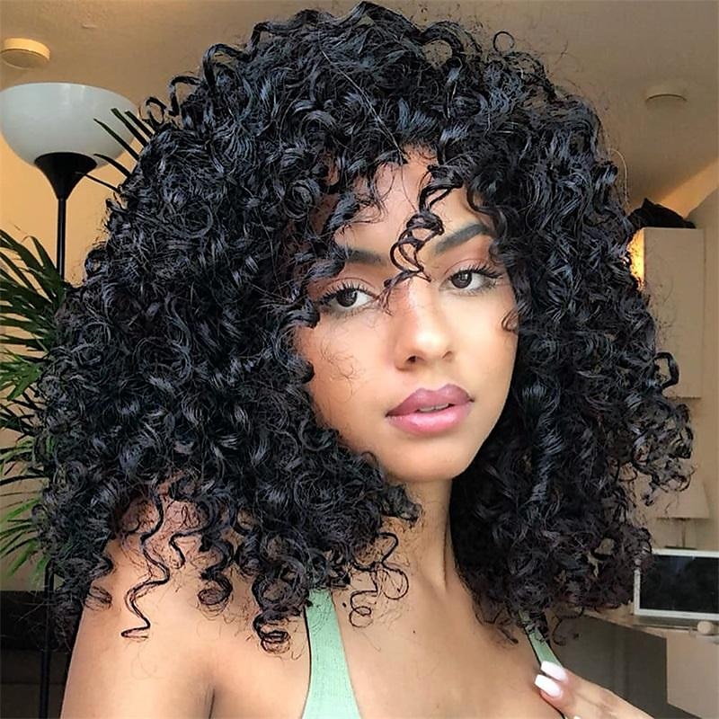 Parrucche Corte Ricce per Donne Nere - Ombre Marrone Colorato Afro Parrucche Sintetiche Ricce con Frangia Parrucche di Halloween del 2025 a $21.99 –P4