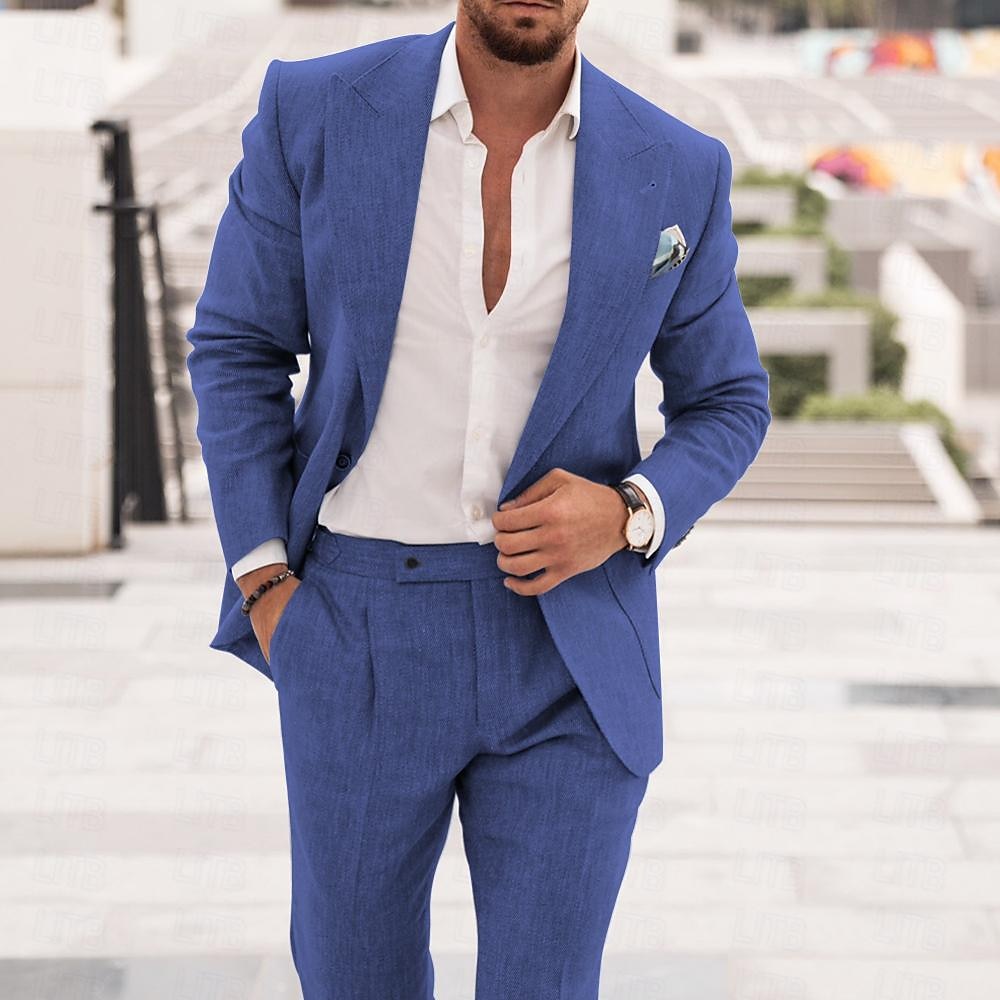 Men's 3 Pieces Suits Slim Fit Suit Business Wedding Dress Jacket Vest Pants  Set Linen Suit Summer Blazer with Pants (Dark Blue 2,5X-Large) at Amazon  Men's Clothing store