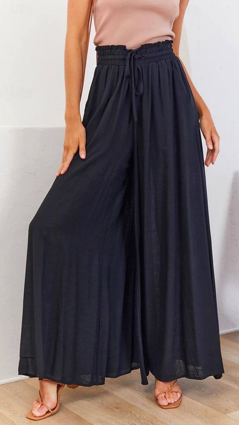 Femmes Jambe large Pantalon en coton et lin Pantalons Mode Longueur complète Trèfle Cordon de serrage Poches Latérales in in france they say Pontalon wide leg Respirabilité Confortable Non Elastique de 2025 ? $33.99 –P11