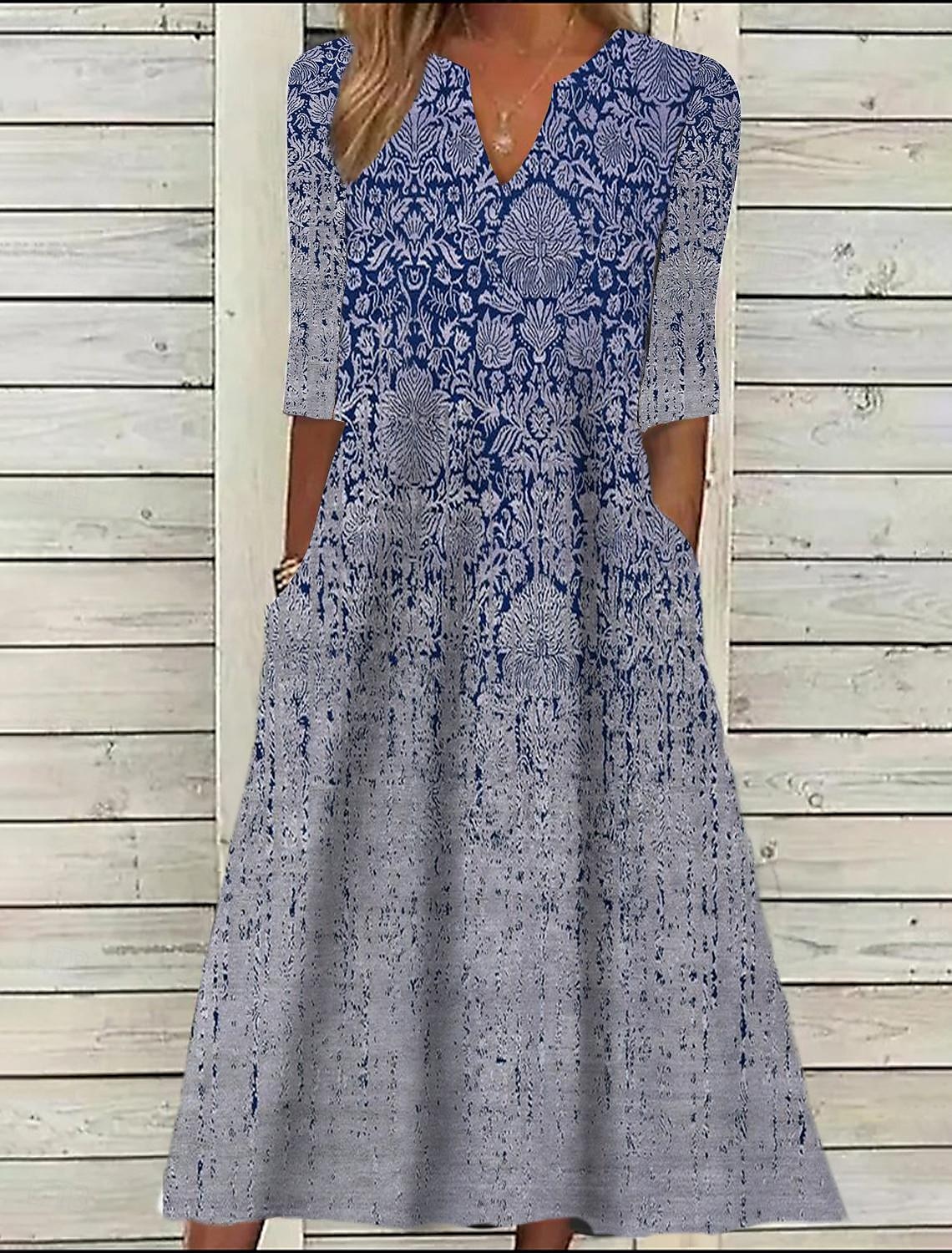 Mujer Vestido Midi Vestido Étnico Vestido de verano Vestido Estampado Vintage Étnico Tribal Exterior Diario Cita Ajuste regular Floral Tribal Media Manga cuello partido Negro Verano Primavera 2026 - $43.99 –P4