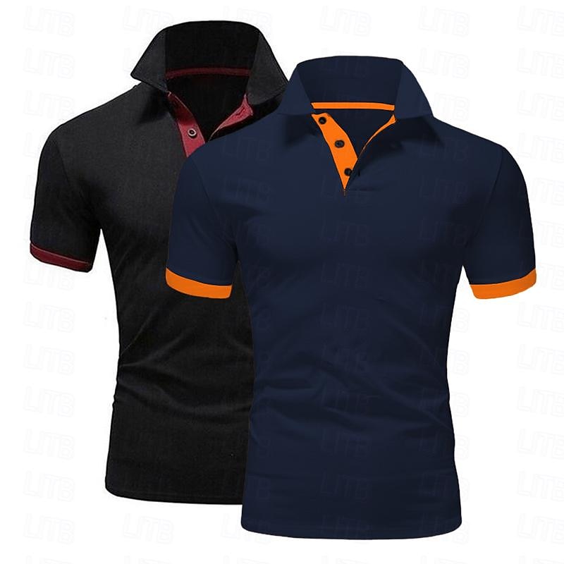 Férfi POLO trikó Golfing Hétköznapi Sport Hajtóka Rövid ujjú Divat Alap Tömör szín Klasszikus stílus Nyár Normál Sötétkék + fehér Fekete + sötétkék Szürke+Navy Blue Narancs+Navy Yellow Burgundy+Navy 2025 - $16.49 –P2
