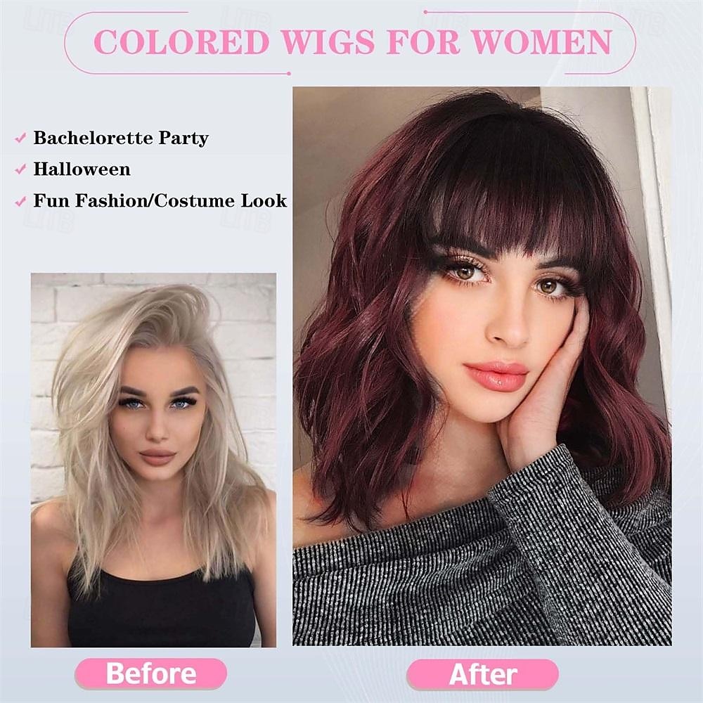 Bob Wig With Bangs Short Wavy Blue Wig Women Synthetic Colored Bachelorette Wigs Shoulder Length Party Halloween Christmas Fun Cosplay Wigs 2025 - $26.99 –P12