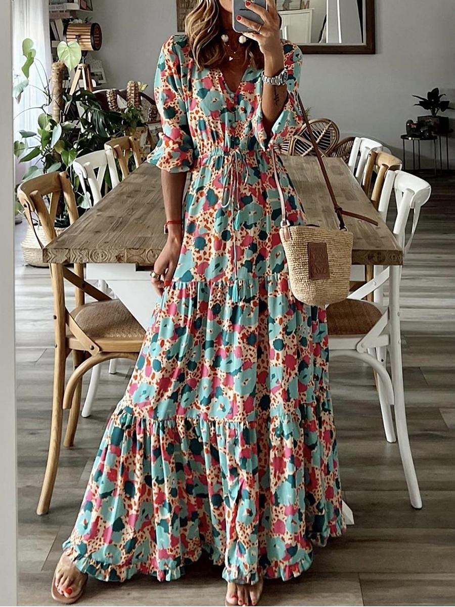 Damen kleid lang Paisley-Kleid Casual kleid Boho Chic Kleider Boho-Kleid Böhmen Ethnisch A-Linie Urlaub Strasse Festtage Lockere Passform Paisley-Muster Langarm V Ausschnitt Rosa Blau Grün Sommer 2025 - $52.99 –P1