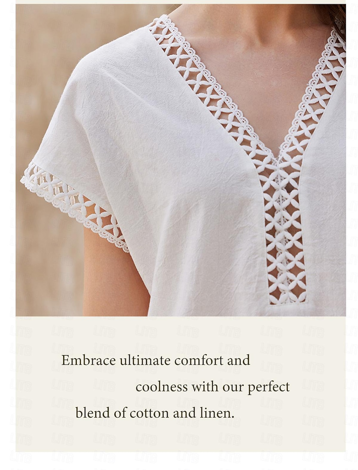 Women's Cotton Linen Blend Lace Mini Dress V Neck Short Sleeve Summer ...