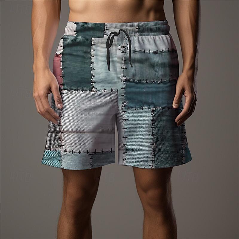 Men's Plaid Color Block Patchwork Swim Shorts Board Shorts Swimming Trunks Mid Waist Vacation Hawaiian Holiday Vacation Holiday Beach Drawstring with Mesh lining Elastic Waist Designer Clothing 2025 - $17.99 –P12