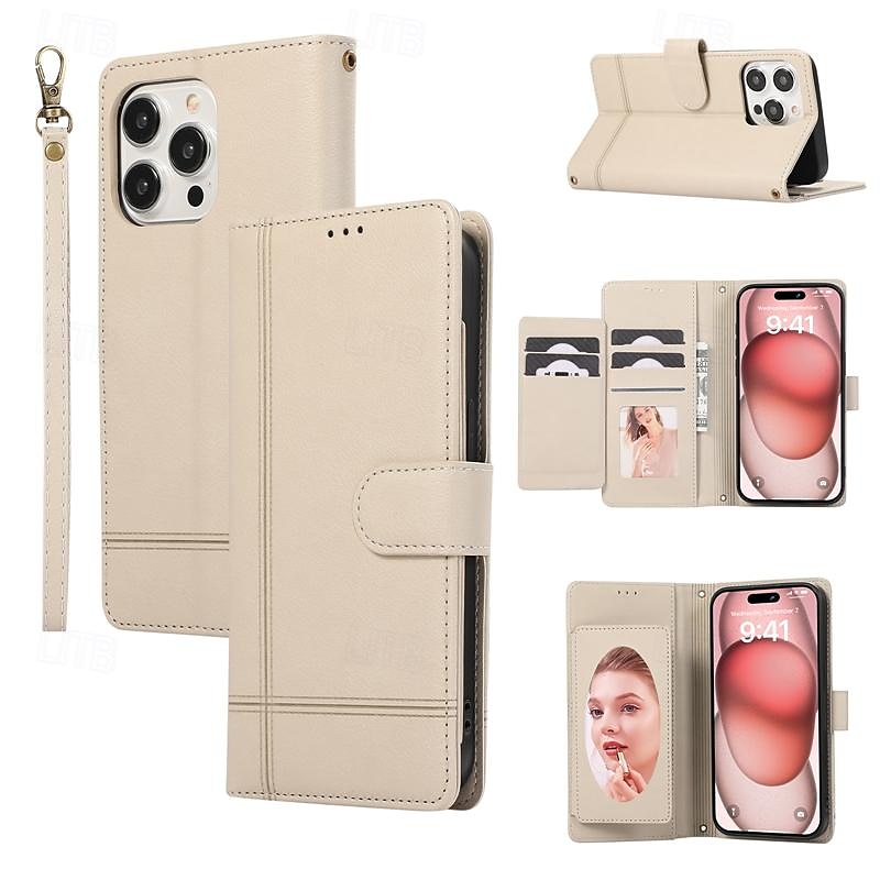 2025年 電話 ケース 用途 iPhone 16 iPhone 15 Pro Max iPhone 14 13 12 11 Pro Max Mini SE X XR XS Max 8 7 Plus ウォレットカードケース ミラー ジッパ- 全身保護 幾何学模様 TPU PUレザー コレクション – $18.99 –P15