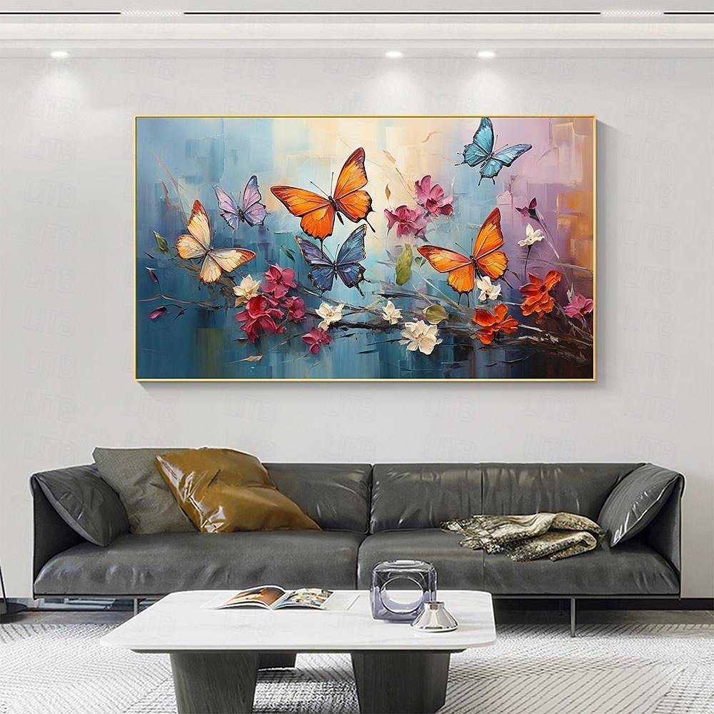 Großes handgemaltes abstraktes buntes Schmetterlings-Ölgemälde auf Leinwand, handgemaltes Blumengemälde, Tiergemälde, Textur, Tiergemälde, Wandkunstbild für Wohnzimmer, Heimdekoration 2025 - $108.99 –P3