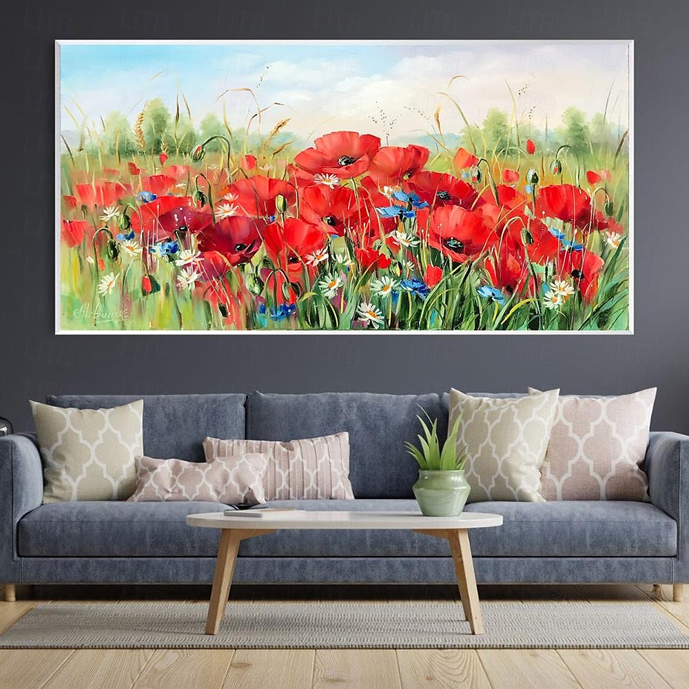 Ölgemälde, handgemaltes Mohnfeld-Gemälde, Kunstwerk, handgefertigtes Wildblumen-Ölgemälde, Landschaft, rote Mohnblumen, Ölgemälde für Wohnzimmer, Schlafzimmer, Hotelwand, Heimdekoration 2025 - $66.99 –P5