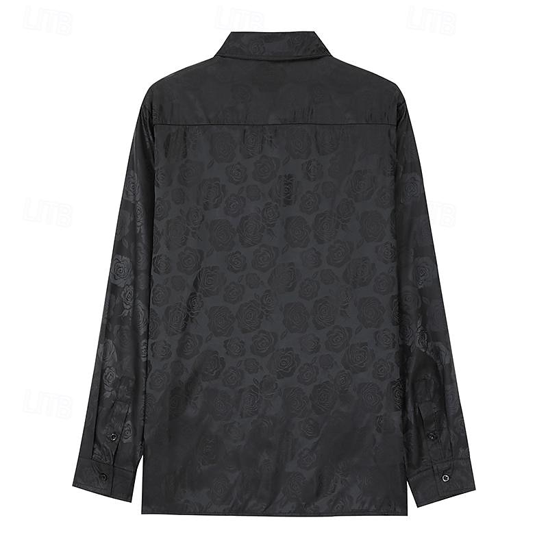 Men's Prom Shirt Satin Silk Shirt Graphic Wedding Party Silver Black Wine Navy Blue Long Sleeve Turndown Clothing Apparel Button-Down 2025 - $29.99 –P9
