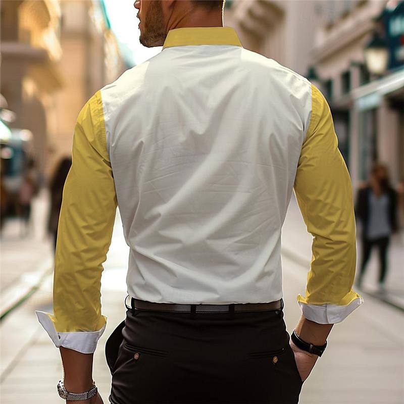 Homme Chemise Chemises imprimées Bloc de couleur Extérieur Travail Jaune Bleu Violet Gris manche longue Col rabattu Printemps été Vêtement Tenue Imprimer de 2025 ? $26.99 –P2