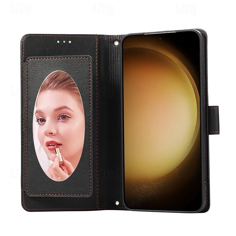 telefon fodral Till Samsung Galaxy S25 Ultra S24 S23 S22 S21 S20 Plus Ultra A34 Plånboksfodral Spegel Dragkedja Helkroppsskydd Geometriska mönster TPU PU läder 2025 - $17.99 –P3