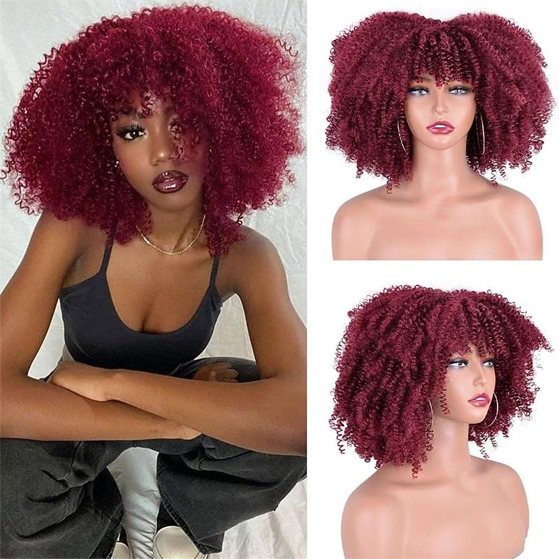 Afro Kinky Curly Wig with Bangs 12 Inches Synthetic Full Wigs Heat Resistant Short Kinky Curly Wigs for Daily Party Halloween Wigs 2025 - $21.99 –P18