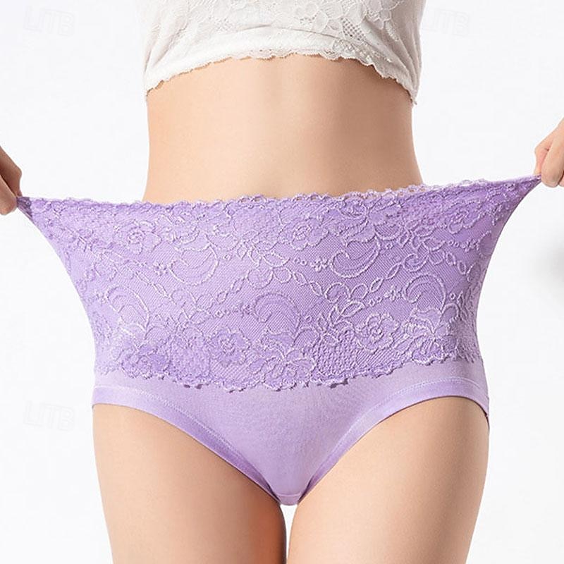 Women's Brief Underwear 1 PC Underwear Fashion Simple Sexy Lace Hole Flower Polyester High Waist Sexy Black Purple Pink M L XL 2024 - $11.49 –P1