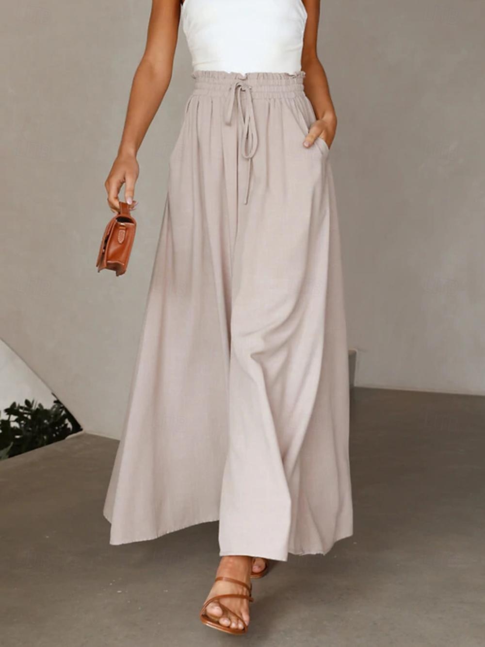 Femmes Jambe large Pantalon en coton et lin Pantalons Mode Longueur complète Trèfle Cordon de serrage Poches Latérales in in france they say Pontalon wide leg Respirabilité Confortable Non Elastique de 2025 ? $33.99 –P12