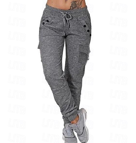 Women's Normal Cargo Pants Sweatpants Joggers Casual / Sporty Athleisure Full Length Mid Waist Plain Multiple Pockets Elastic Drawstring Design Comfort Leisure Sports Weekend Black Pink Blue Light 2025 - $27.99 –P4