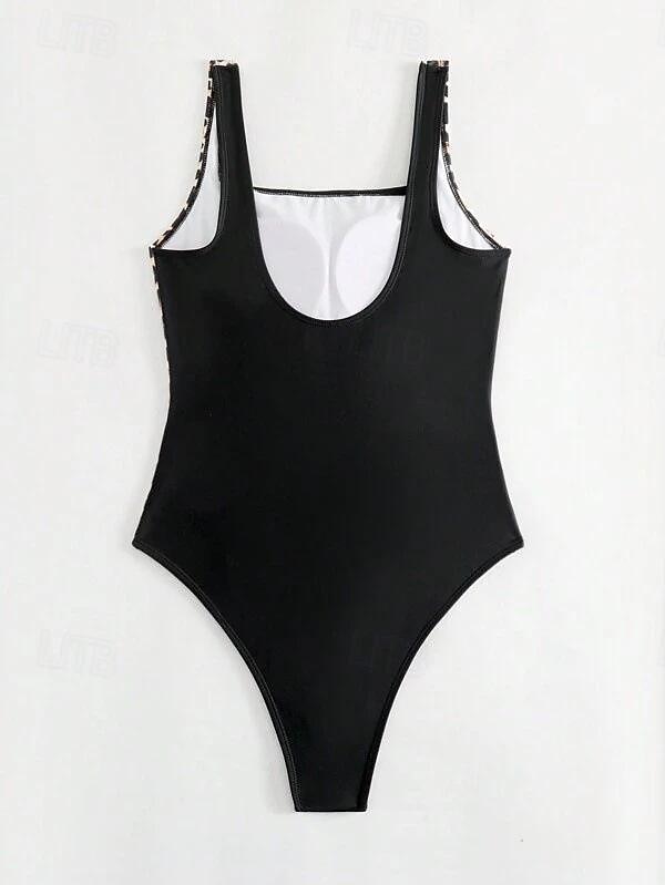 Maiô Feminino de Uma Peça Controle de Barriga Decote Canadense Painéis com Estampa de Leopardos Costas Nadador Ruchado Moda de Verão Praia Secagem Rápida Tecido Stretch Tamanho Completo Maiô Preto de 2025 por $26.99 –P8