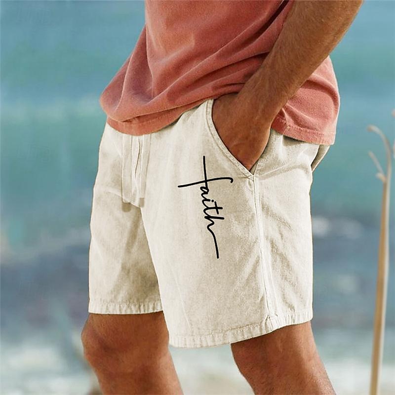 Men's Cotton Linen Shorts Summer Shorts Casual Shorts Drawstring Elastic Waist Front Pocket Graphic Prints Cross Breathable Soft Short Outdoor Casual Daily Streetwear Designer White Blue Micro-elastic 2025 - $23.99 –P3
